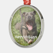 Editable Brown Pitbull im Gras Silbernes Ornament (Links)
