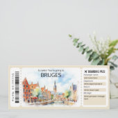 Editable Brügge Flugzeug Ticket, Belgien Trip Einladung (Stehend Vorderseite)