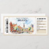 Editable Brügge Flugzeug Ticket, Belgien Trip Einladung (Vorne/Hinten)