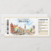 Editable Brügge Flugzeug Ticket, Belgien Trip Einladung (Vorderseite)