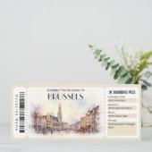 Editable Brussels Belgien Flugzeug Boarding Pass Einladung (Stehend Vorderseite)