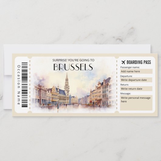 Editable Brussels Belgien Flugzeug Boarding Pass Einladung (Vorderseite)