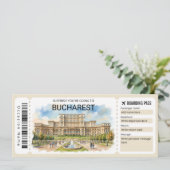 Editable Bucharest Plane Boarding Pass Ticket Einladung (Stehend Vorderseite)