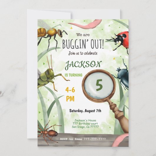 Editable Bug Birthday Einladung (Vorderseite)