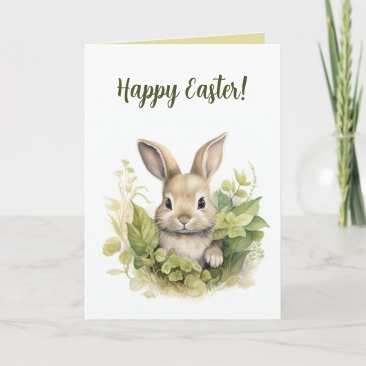 Editable Bunny und Blätter Osterfest Karte (Vorderseite)
