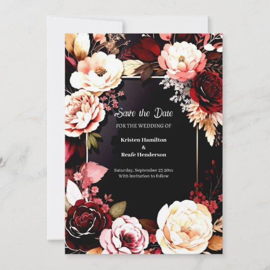 Editable Burgundy Romance Save The Date (Vorderseite)