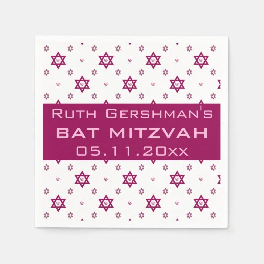 Editable Burgundy Star von David Bat Mitzvah Serviette (Vorderseite)