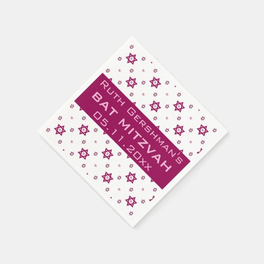 Editable Burgundy Star von David Bat Mitzvah Serviette (Ecke)