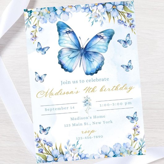 Editable butterfly birthday invitation-blue butter einladung