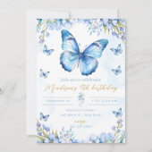 Editable butterfly birthday invitation-blue butter einladung (Vorderseite)