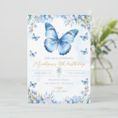 Editable butterfly birthday invitation-blue butter einladung (Stehend Vorderseite)