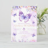 Editable butterfly birthday invitation purple einladung (Stehend Vorderseite)