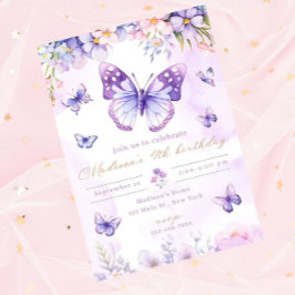 Editable butterfly birthday invitation purple einladung