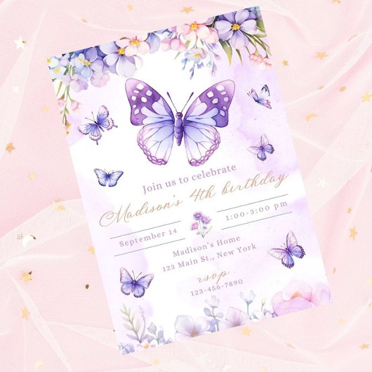 Editable butterfly birthday invitation purple einladung