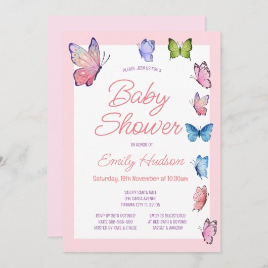 Editable Butterfly Einladung (Vorne/Hinten)