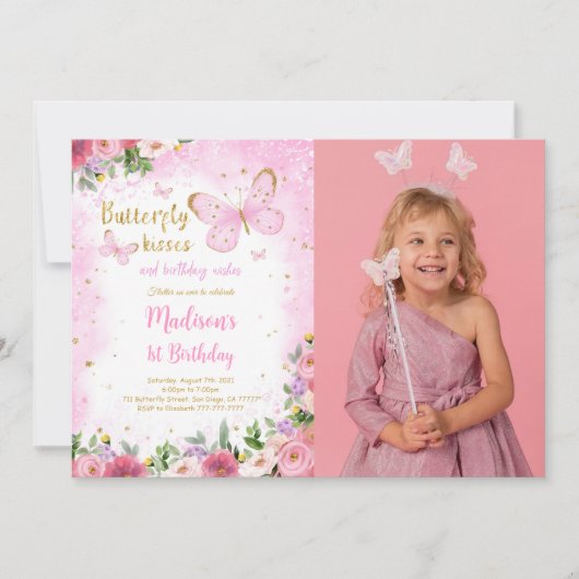 Editable Butterfly Foto Einladung (Vorderseite)