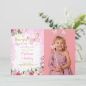 Editable Butterfly Foto Einladung (Stehend Vorderseite)