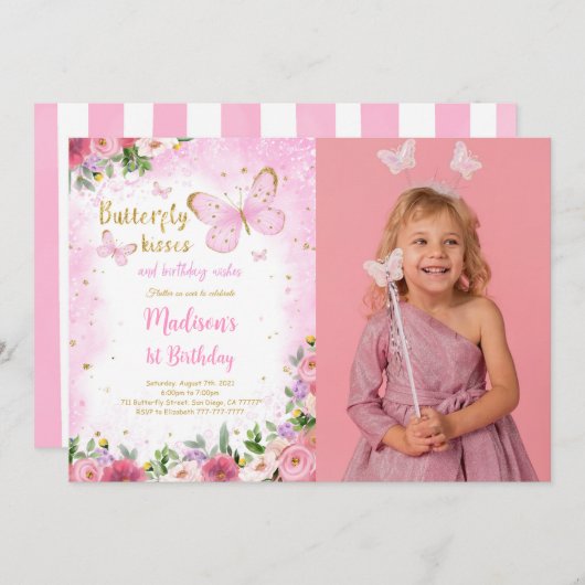 Editable Butterfly Foto Einladung (Vorne/Hinten)