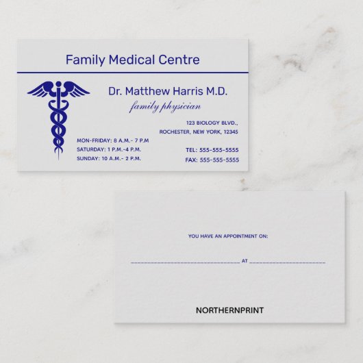 Editable Caduceus Medical Beruflich Business Visitenkarte (Vorne/Hinten)