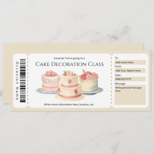 Editable Cake Decoration Class Gift Certificate Einladung (Vorne/Hinten)