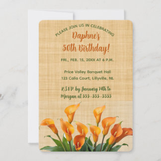 Editable Calla Lilies auf Beige Linen Einladung