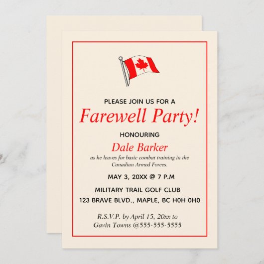 Editable Canadian Military Farewell Party Einladung (Vorne/Hinten)