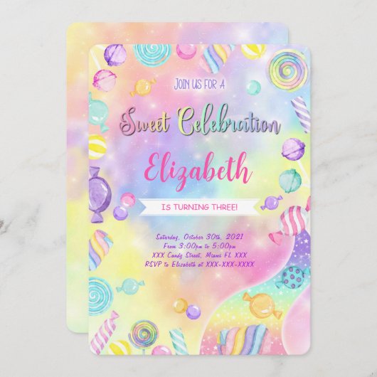 Editable Candy Birthday Einladung (Vorne/Hinten)