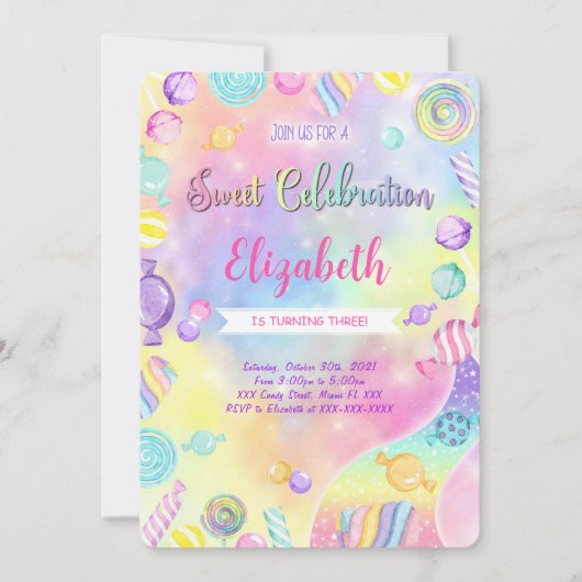 Editable Candy Birthday Einladung (Vorderseite)