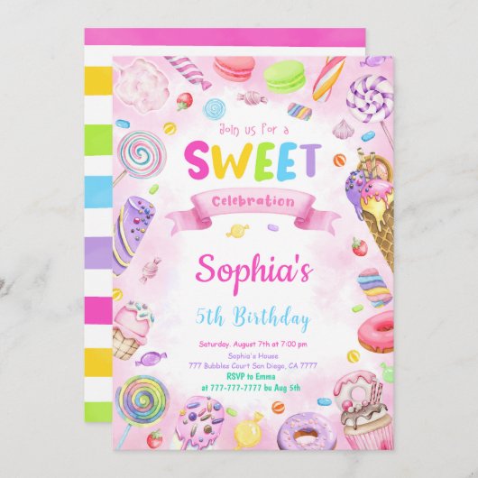 Editable Candy Birthday Einladung (Vorne/Hinten)