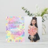 Editable Candy Birthday Foto Einladung (Stehend Vorderseite)