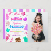 Editable Candy Land Birthday Foto Einladung (Vorne/Hinten)