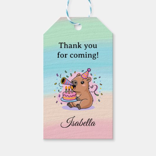 Editable Capybara Birthday Sticker Cute Kids Party Geschenkanhänger (Vorderseite)