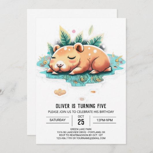 Editable Capybara zum Geburtstag Einladung (Vorne/Hinten)