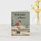Editable Cardinal on a Fence in Winter Christmas Karte (Gelbe Blume)