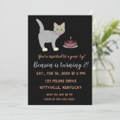 Editable Cat and Cake Kitty Einladung zum Geburtst (Stehend Vorderseite)