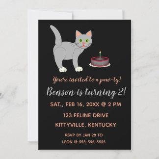 Editable Cat and Cake Kitty Einladung zum Geburtst