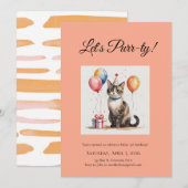 Editable Cat Birthday Purr-ty Watercolour Designs Einladung (Vorne/Hinten)