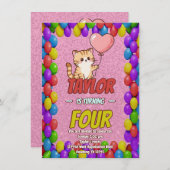 Editable Cat-Themed Birthday Einladungs-Ballons Einladung (Vorne/Hinten)