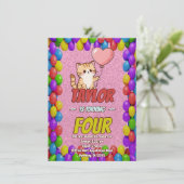 Editable Cat-Themed Birthday Einladungs-Ballons Einladung (Stehend Vorderseite)