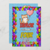 Editable Cat-Themed Birthday Einladungs-Ballons Einladung (Vorne/Hinten)