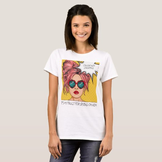 Editable Caught Him Cheat Pop Art T-Shirt (Vorne ganz)