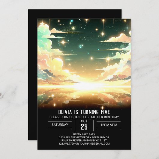 Editable Celestial Digital Birthday Einladung (Vorne/Hinten)