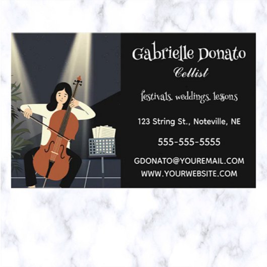 Editable Cellist Musician Business Card Visitenkarte