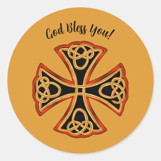 Editable Celtic Cross Gott segne Sie Runder Aufkleber (Vorderseite)