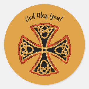 Editable Celtic Cross Gott segne Sie Runder Aufkleber