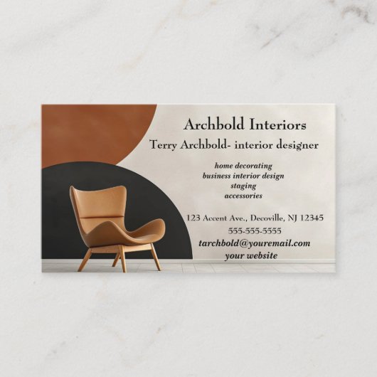 Editable Chair Interior Designer Visitenkarte (Vorderseite)