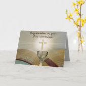 Editable Chalice und Cross First Communation Karte (Gelbe Blume)