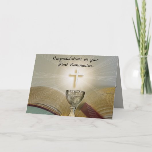 Editable Chalice und Cross First Communation Karte (Vorderseite)