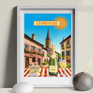 Editable Champagne in Frankreich Vintager Urlaub Poster