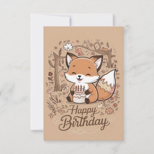 Editable Charming Fox Birthday Karte (Vorderseite)